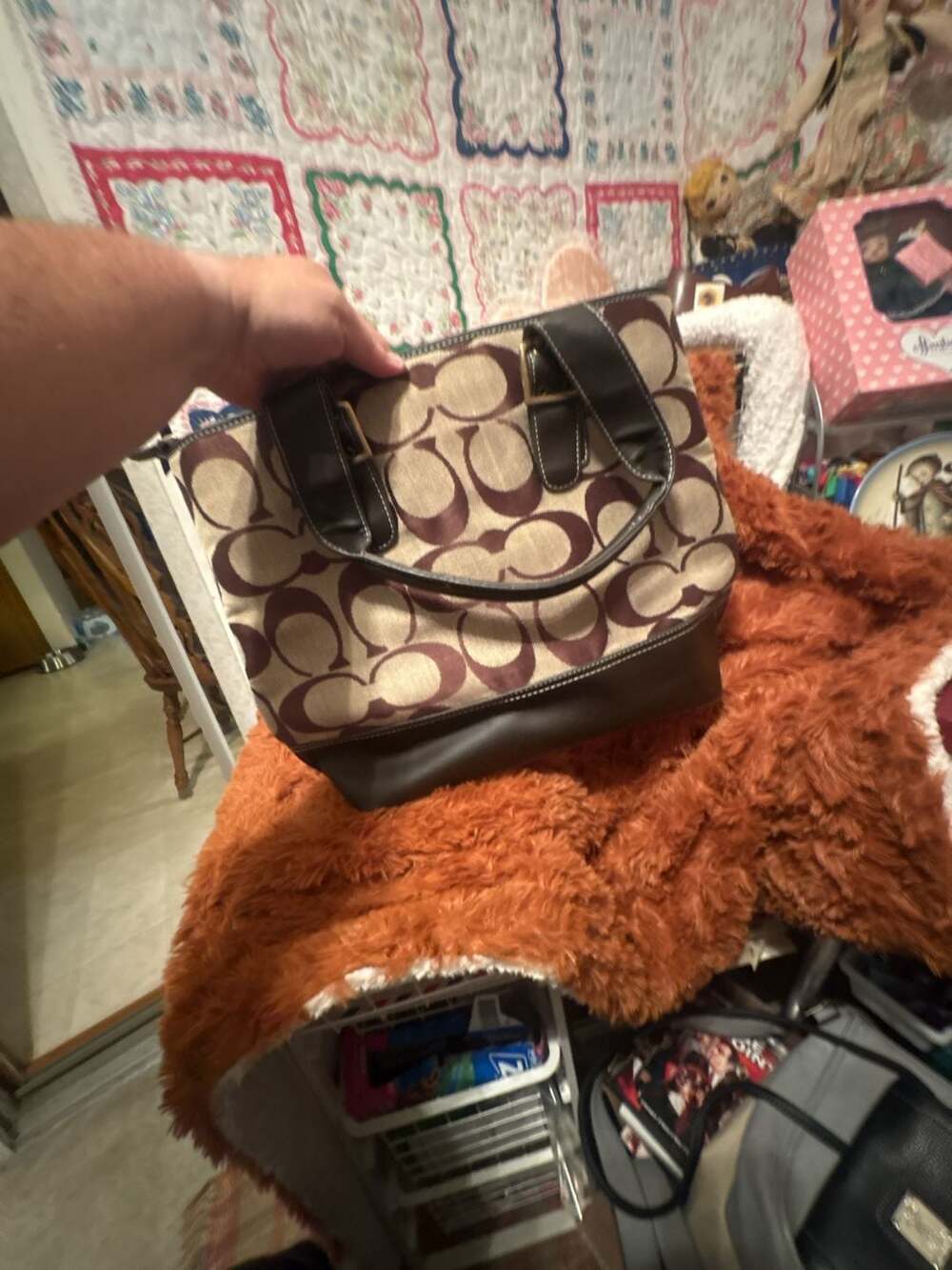 Coach Signature C Brown Canvas And Leather Tote Shoulder Bag Purse